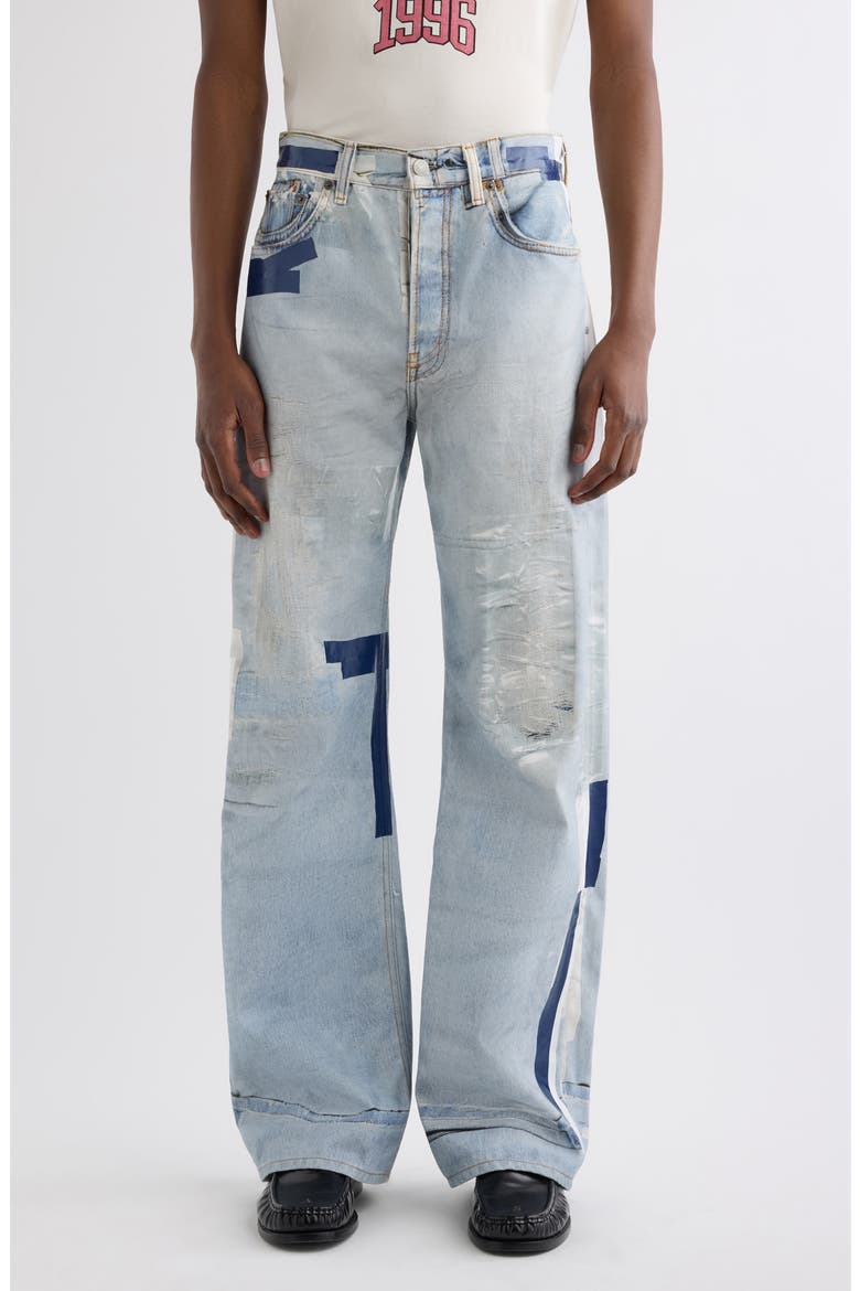 2021 Trompe l'Oeil Tape Loose Fit Wide Leg Jeans, Main, color, LIGHT BLUE
