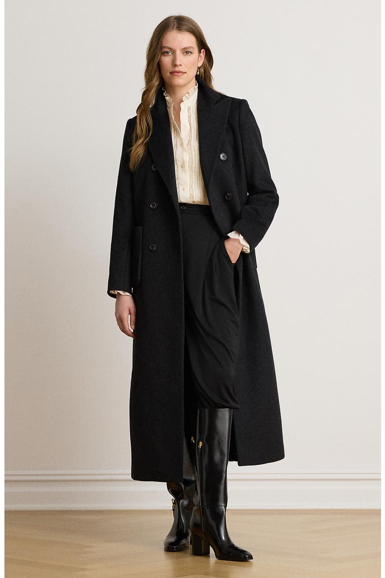 Double Breasted Longline Wool Blend Coat, Alternate, color, CHARCOAL HEATHER