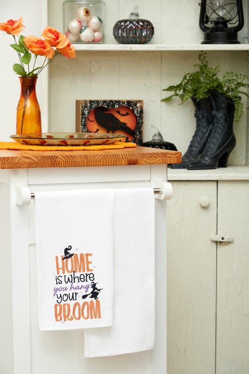 C & F Home C&f Home Home Is Where You Hang Your Broom Cotton Embroidered Halloween Flour Sack Kitchen Dishtowel In Multi