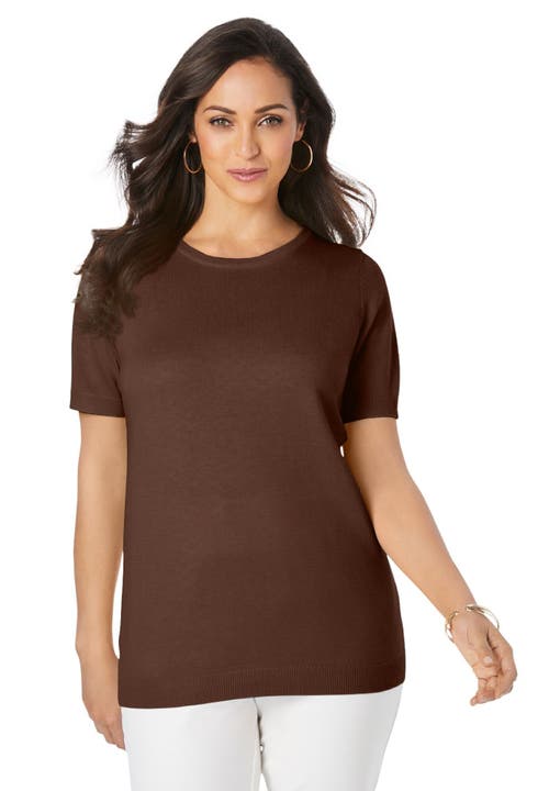 Jessica London Fine Gauge Crewneck Shell In Brown
