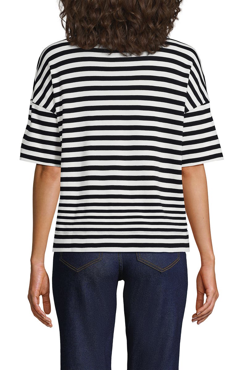 Lands' End Elbow Sleeve Supima Cotton Relaxed Turtleneck, Alternate, color, Black Even Stripe