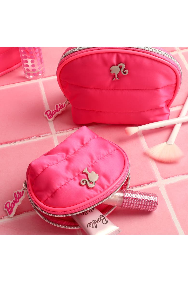 Pink Quilted Makeup Bag Set, Large and Small, Alternate, color, Pink