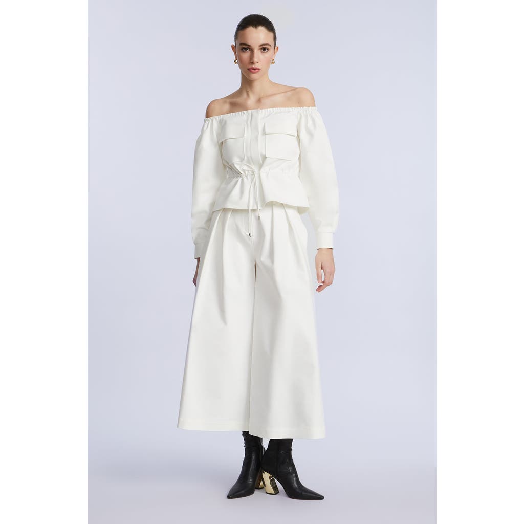 Bcbg Off Shoulder Drawstring Top In White