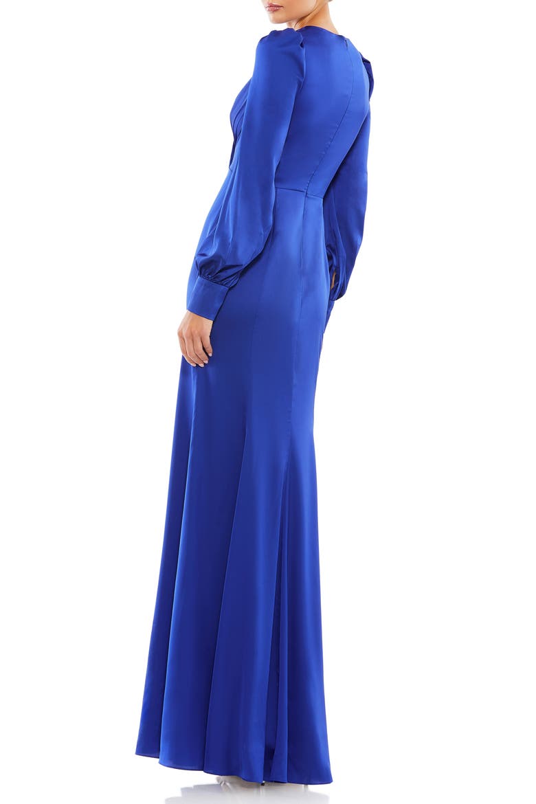 Satin Ruched Bishop Sleeve Gown, Alternate, color, ROYAL
