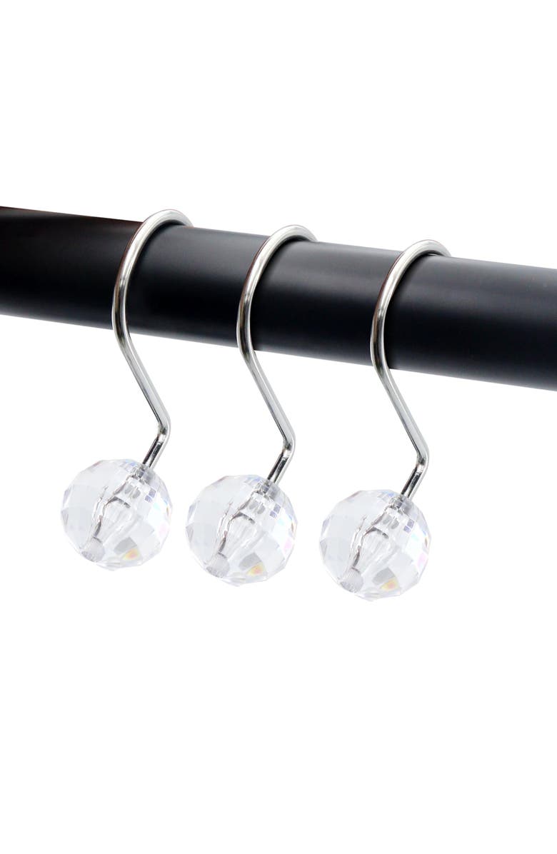 J AND V TEXTILES 12-Piece Decorative Shower Curtain Rings Set, Alternate, color, Crystal 1