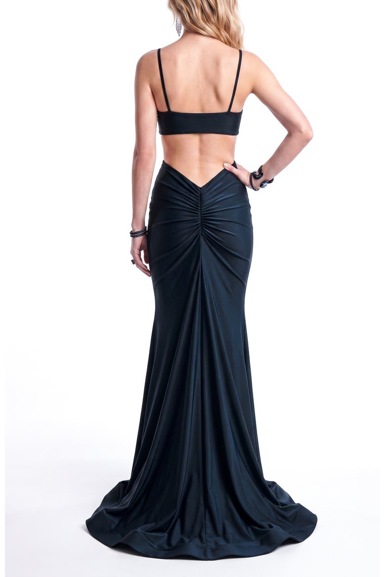 Cutout Ruched Mermaid Evening Gown, Alternate, color, Black