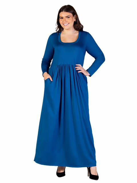 Long Sleeve Empire Waist Pocket Maxi Dress