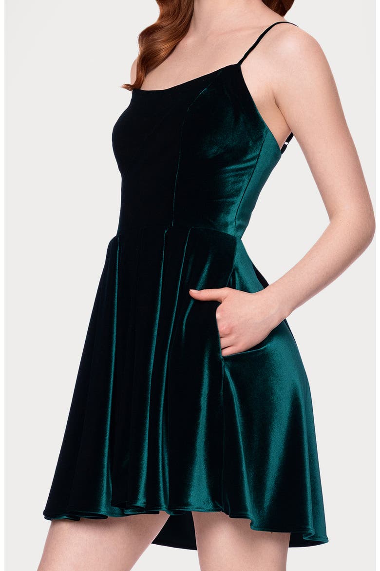 Tie Back Velvet Minidress, Alternate, color, HUNTER