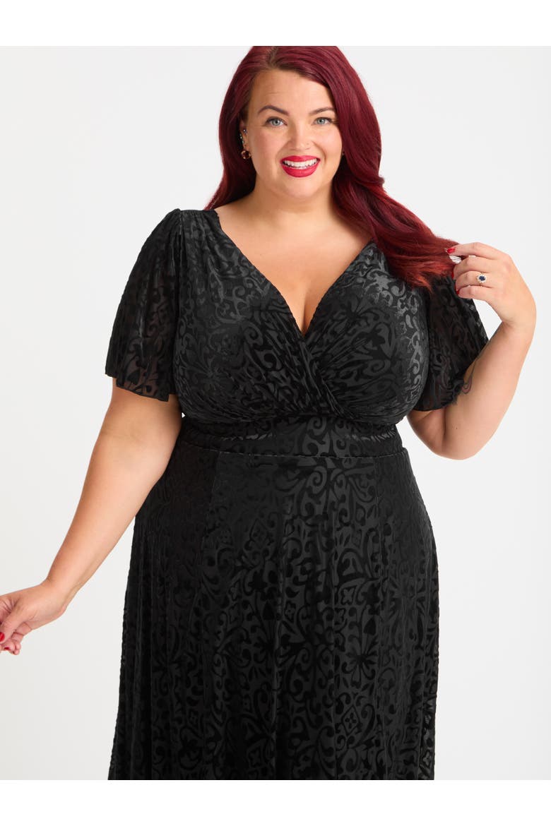 Victoria Midi Dress, Alternate, color, Vintage Black Devore