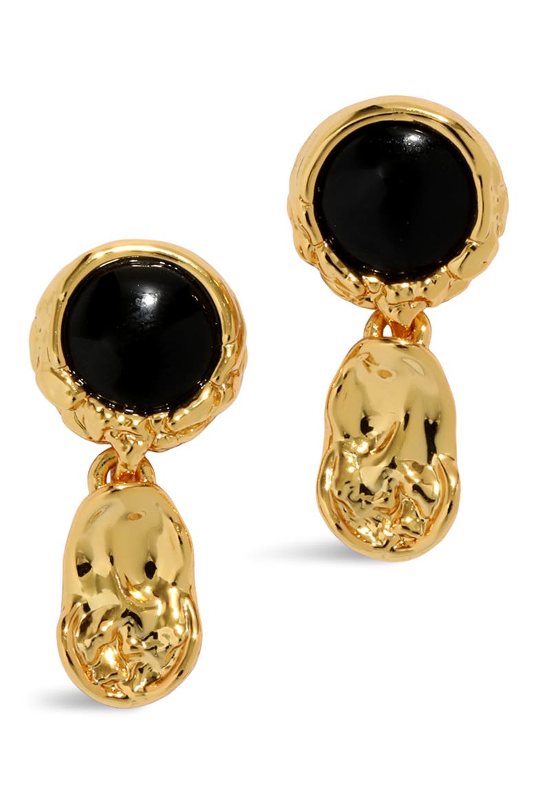 Brut Black Onyx Coin Drop Earrings, Main, color, BLACK/ GOLD