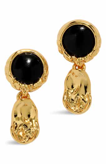 Brut Black Onyx Coin Drop Earrings