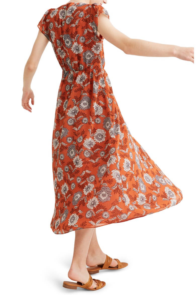 Sheer Sleeve Button Front Dress, Alternate, color, BLOCKPRINT FLORAL RUSTED TIN