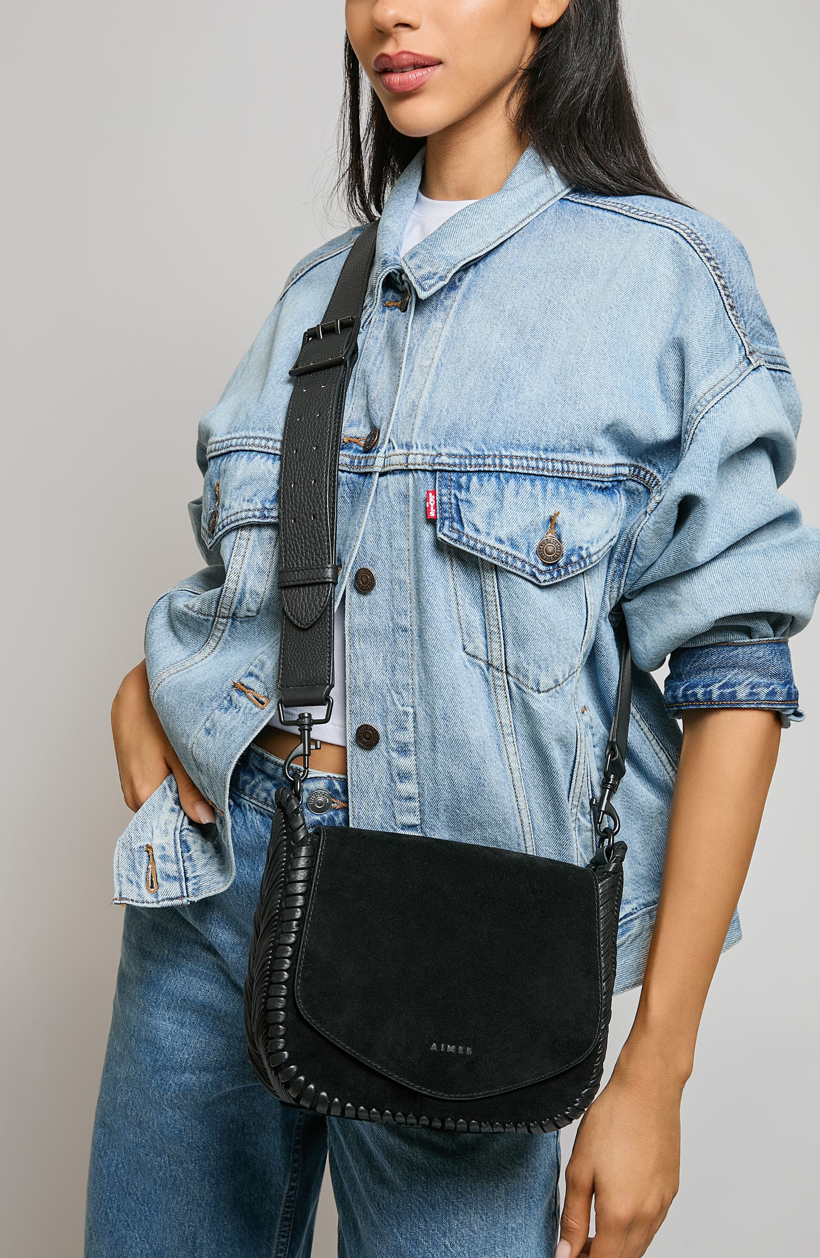 AIMEE All for Love Leather Crossbody Bag, Alternate, color, Black Suede