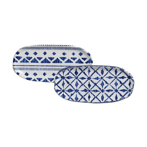 Porto Brasil Shallow Organic Oval Platter Mini Set Of 4 In Blue