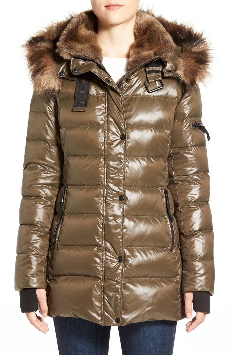 S13/NYC 'Mulberry' Faux Fur Trim Puffer Coat, Main, color, GREEN