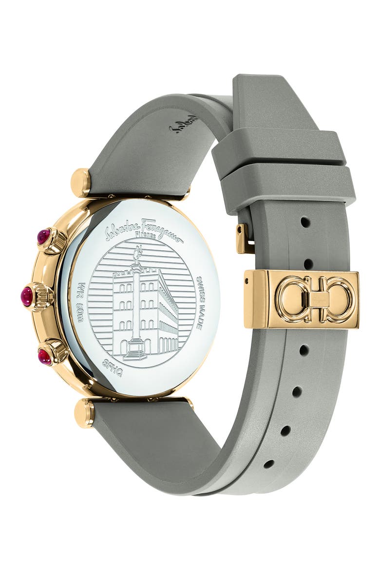 Ora Chronograph Rubber Strap Watch, 40mm, Alternate, color, GREY/ SILVER/ GOLD