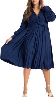 ELOQUII Knot Front Pleated Skirt Dress