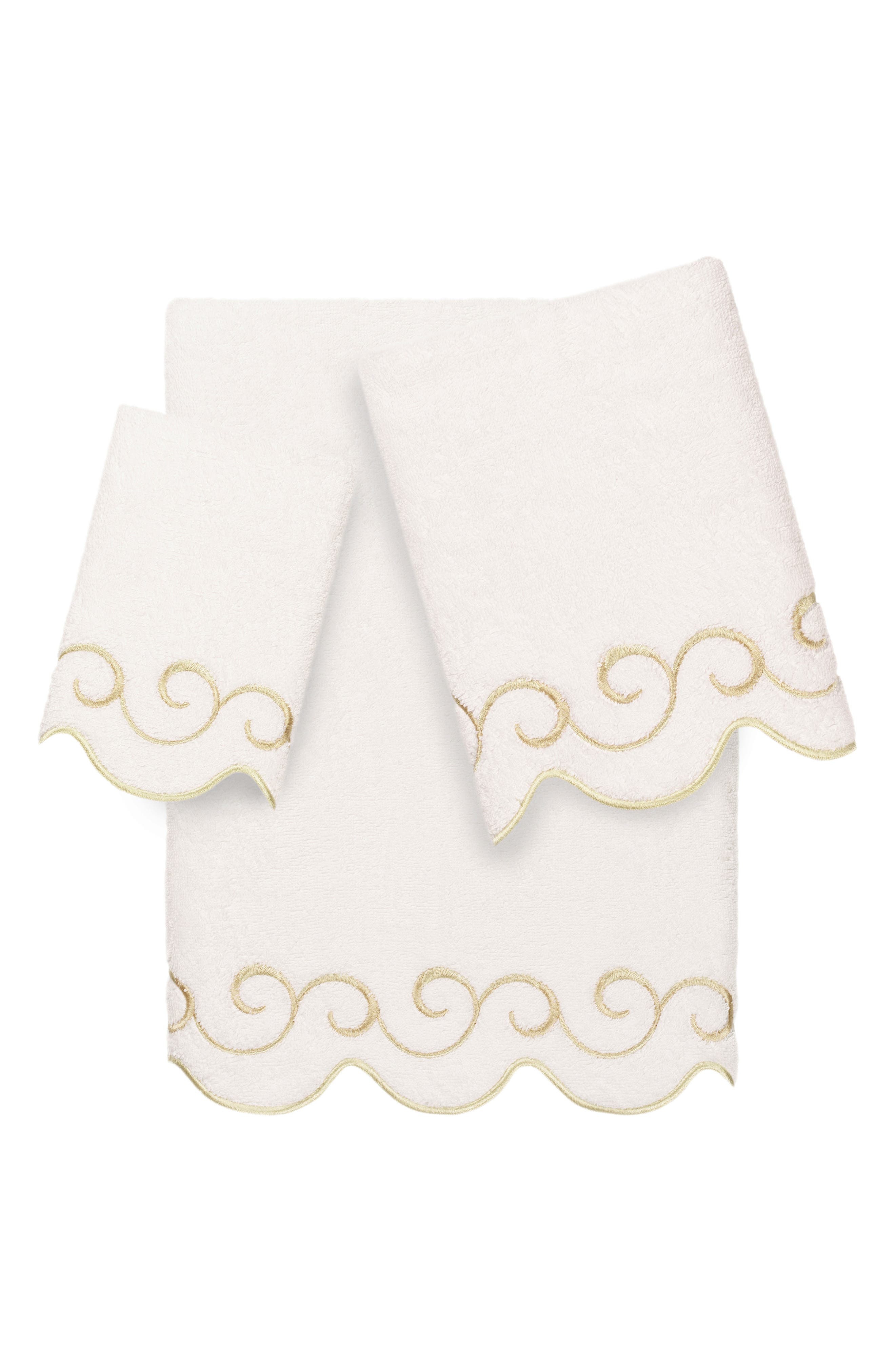 Simplicity Scalloped Scroll 3-Piece Turkish Cotton Towel Set
