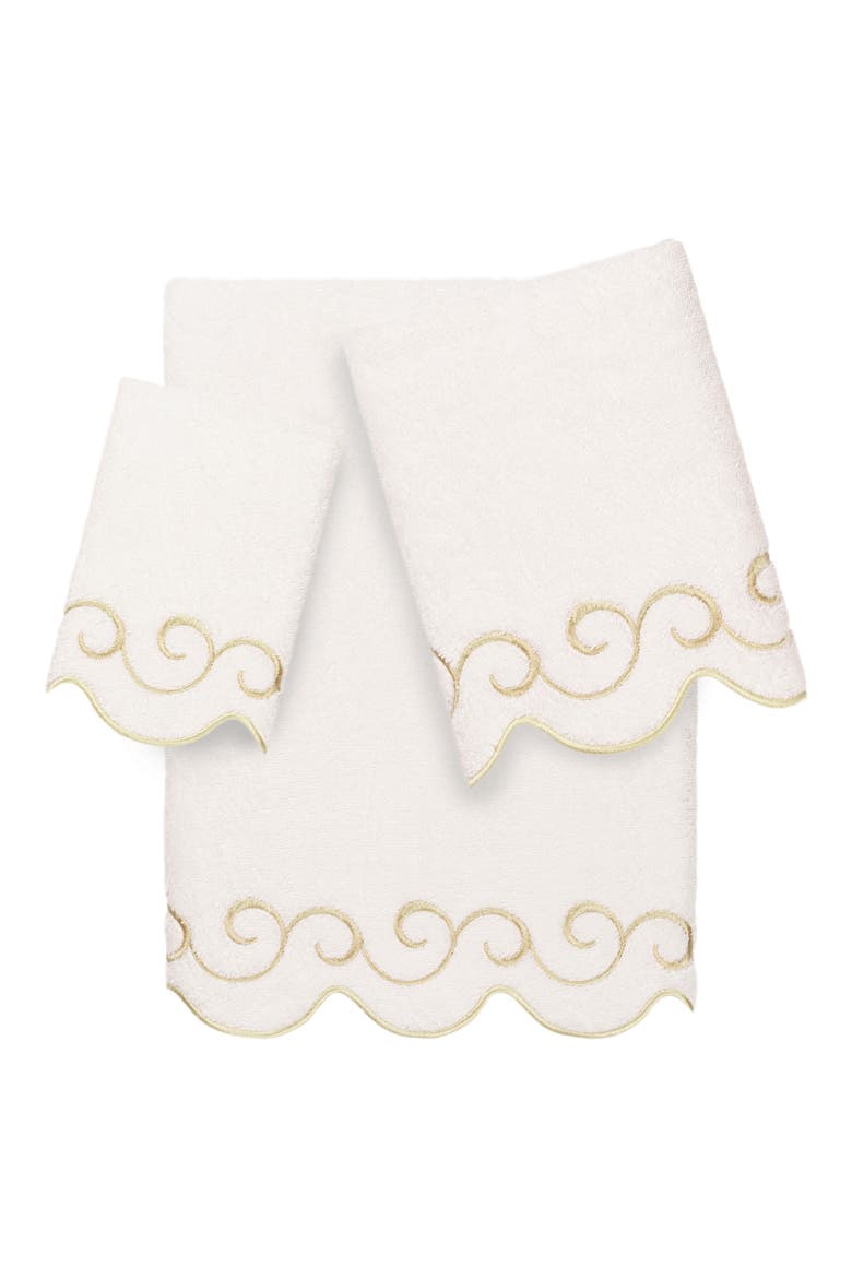 Simplicity Scalloped Scroll 3-Piece Turkish Cotton Towel Set, Main, color, WHITE/ BEIGE
