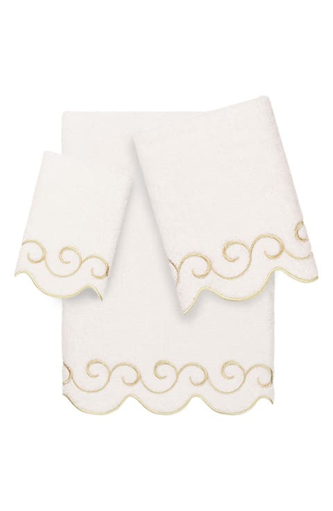 Simplicity Scalloped Scroll 3-Piece Turkish Cotton Towel Set