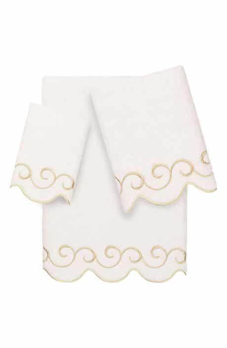 Simplicity Scalloped Scroll 3-Piece Turkish Cotton Towel Set