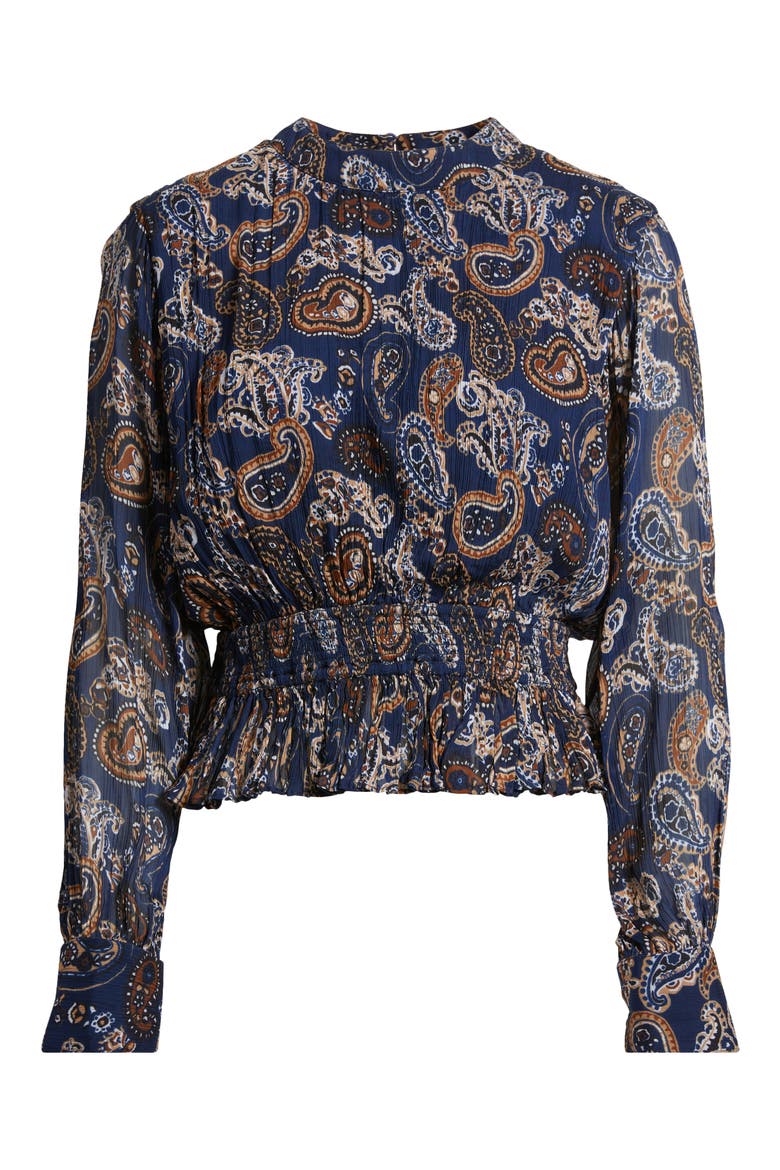 Noreen Print Peplum Top, Alternate, color, NUTMEG PAISLEY NAVY