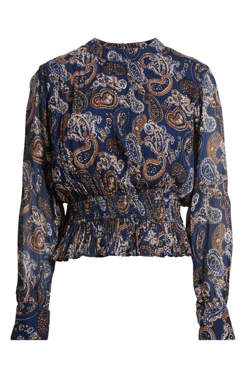 Cleobella Noreen Print Peplum Top In Nutmeg Paisley Navy