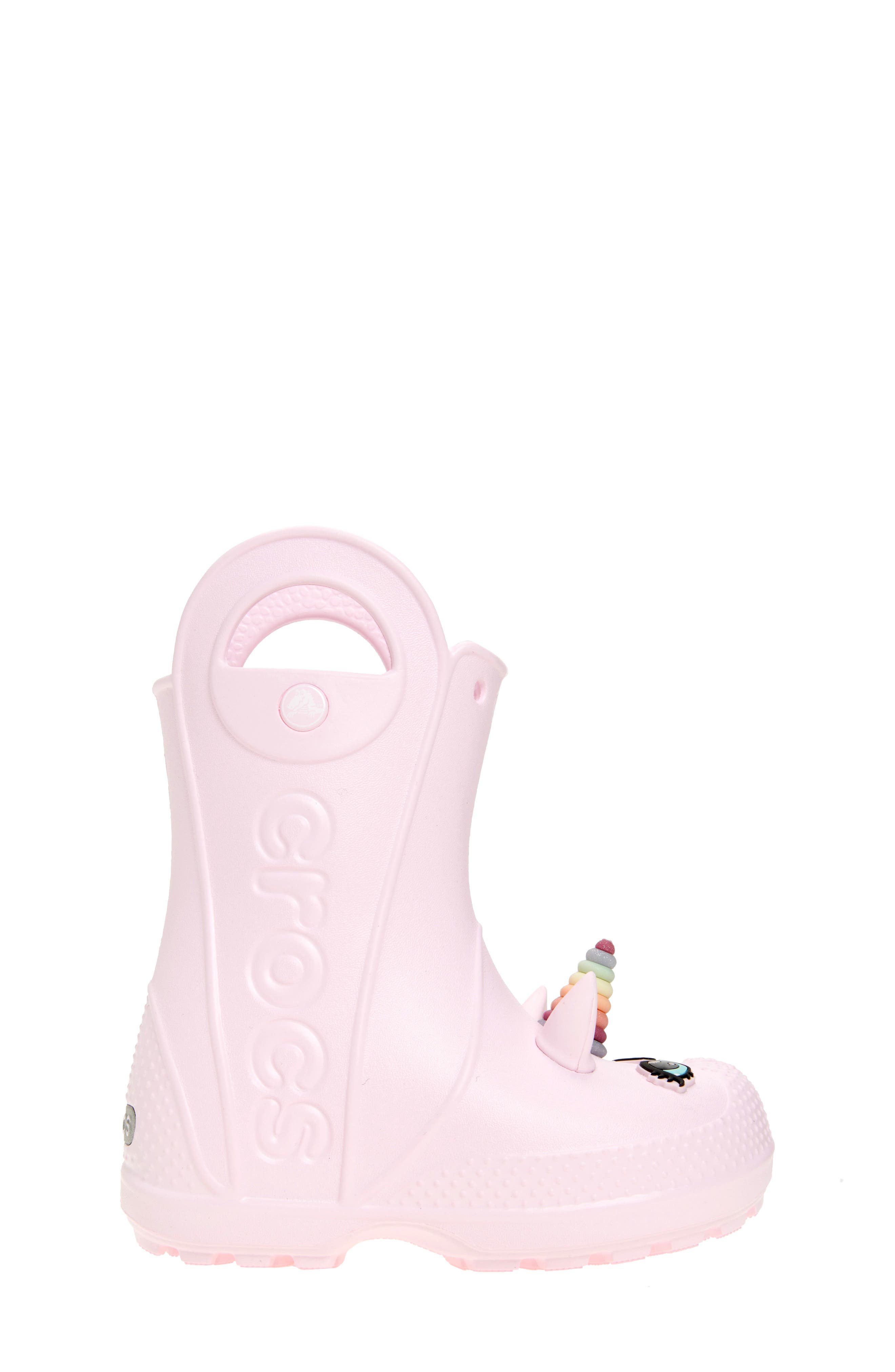 CROCS Kids
 Handle It Unicorn Rain Boot, Alternate, color, Pink Milk