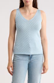 T Tahari Double V-Neck Pointelle Sweater Tank