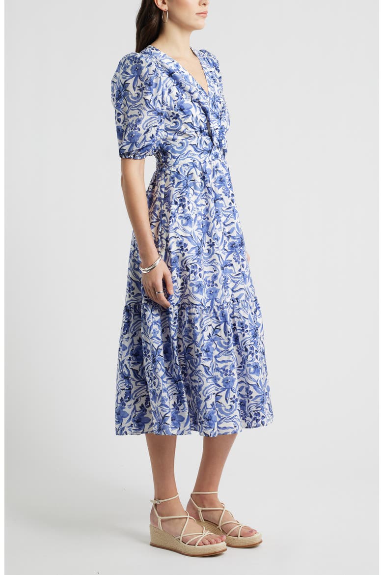 Twist Detail Allover Print Midi Dress, Alternate, color, IVORY/ NAVY DAISY GARDEN