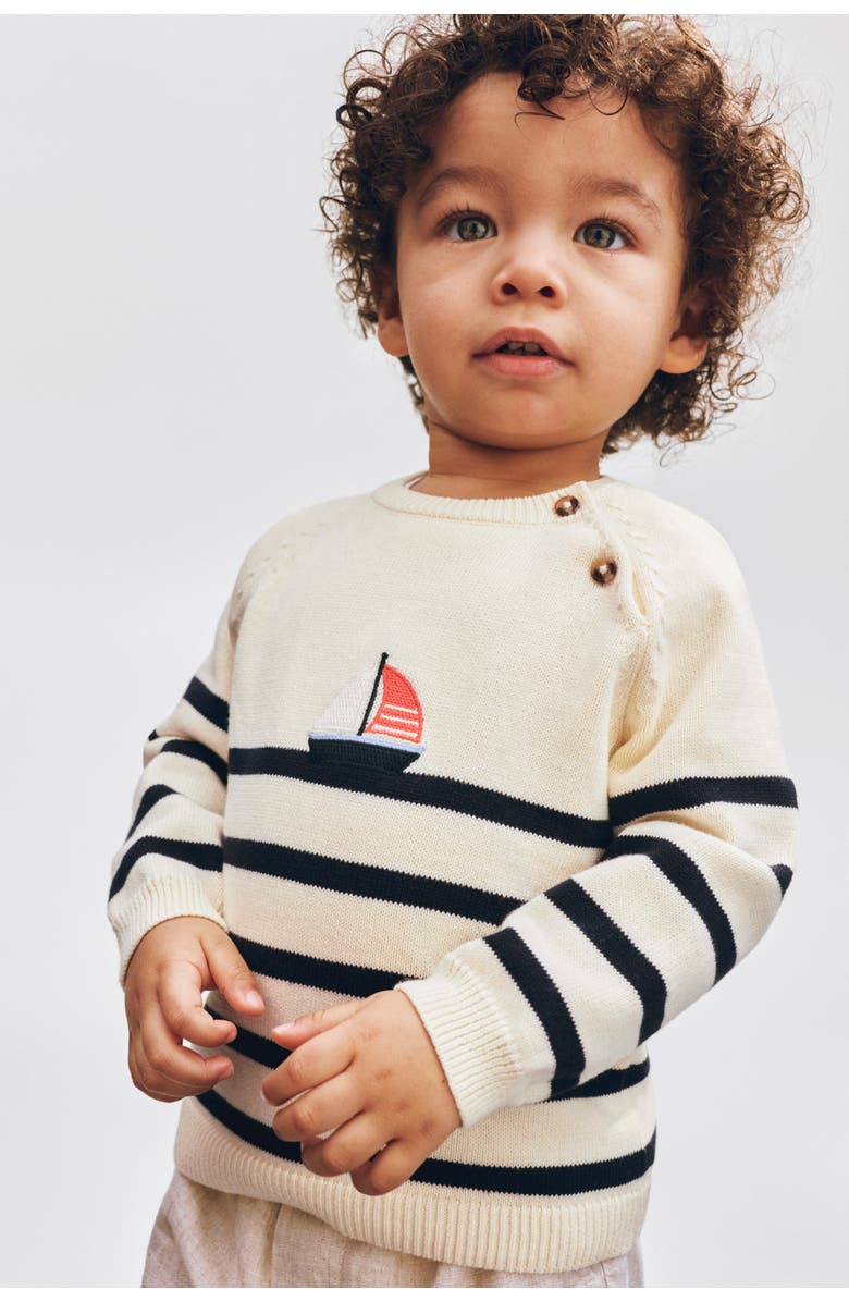 H&M Cotton knit sweater, Main, color, Light Beige/Sailboat