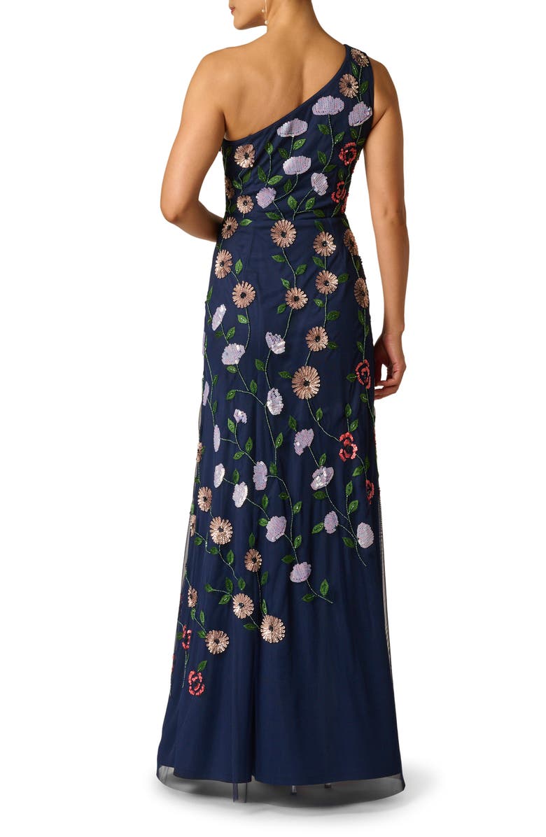 Adrianna Papell Beaded One-Shoulder Mesh Gown, Alternate, color, 