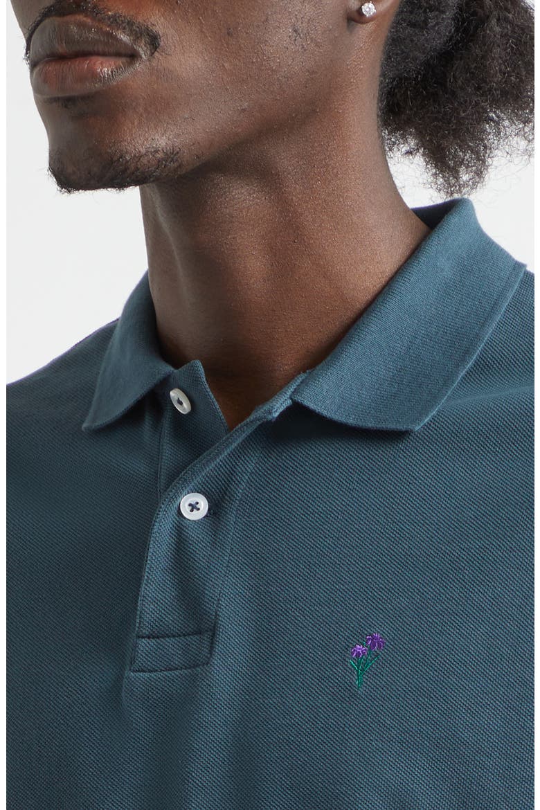Embroidered Iris Cotton Piqué Polo, Alternate, color, EMERALD