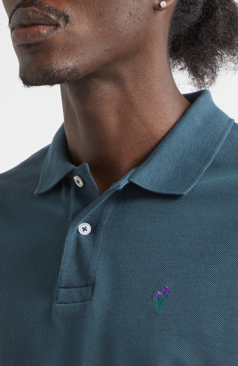 Noah Embroidered Iris Cotton Piqué Polo, Alternate, color, Emerald