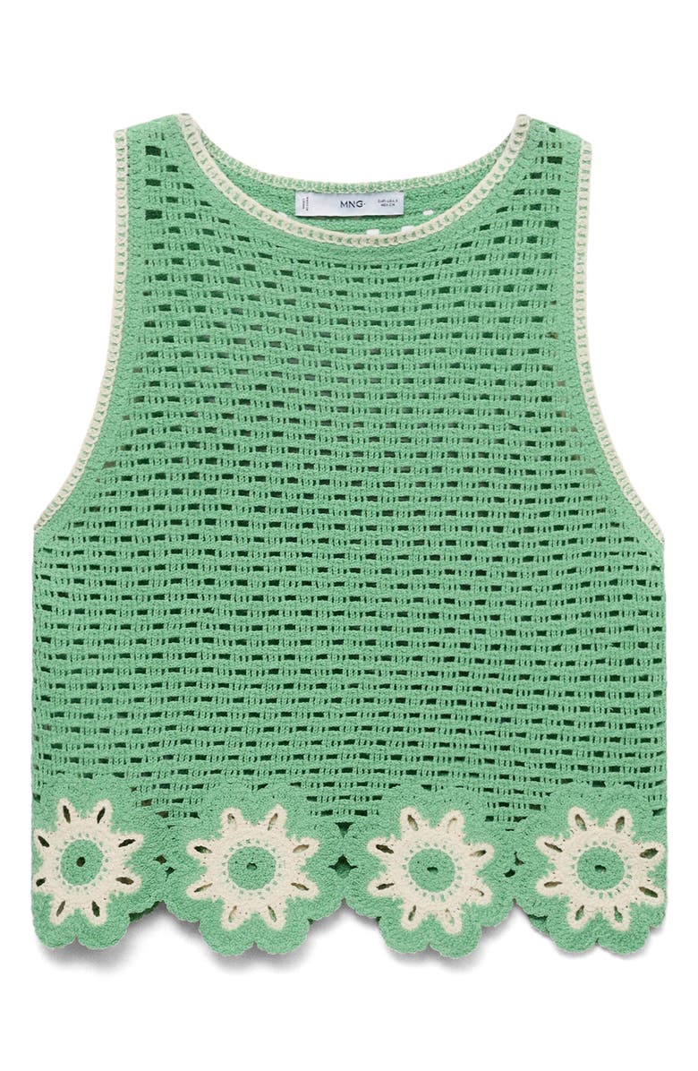MANGO Floral Scallop Crochet Tank, Alternate, color, Pastel Green