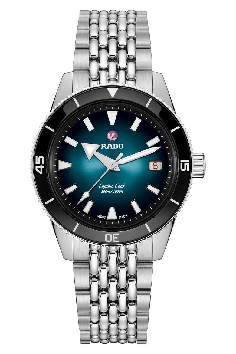 Captain Cook Automatic Bracelet Watch, 39mm, Main, color, SILVER/ BLUE