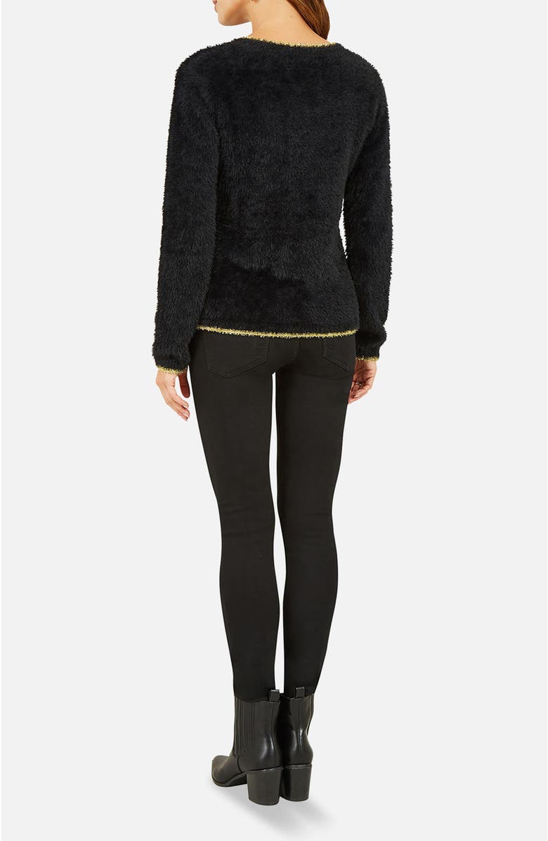 Yumi Fluffy Star Holiday Sweater, Alternate, color, Black