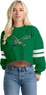 SPIRIT JERSEY Women's Spirit Jersey Kelly Green Philadelphia Eagles Oversized Cropped Stripe Long Sleeve T-Shirt