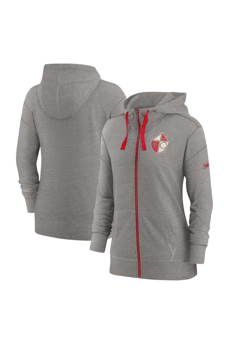 Women's Nike Heather Charcoal San Francisco 49ers Gym Vintage Full-Zip Hoodie, Main, color, Heather Charcoal