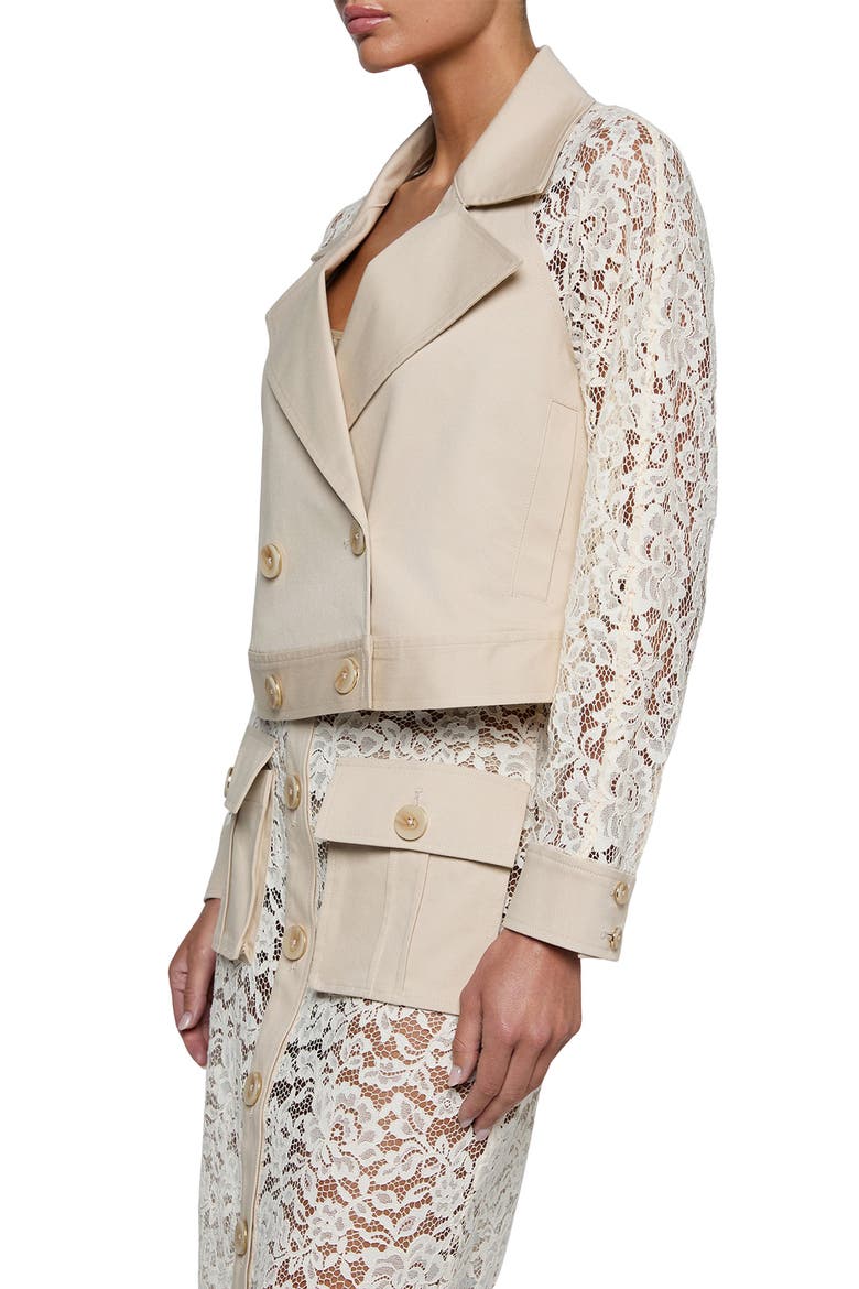 Novelle Lace Sleeve Trench Coat, Alternate, color, BISCUIT/ ECRU