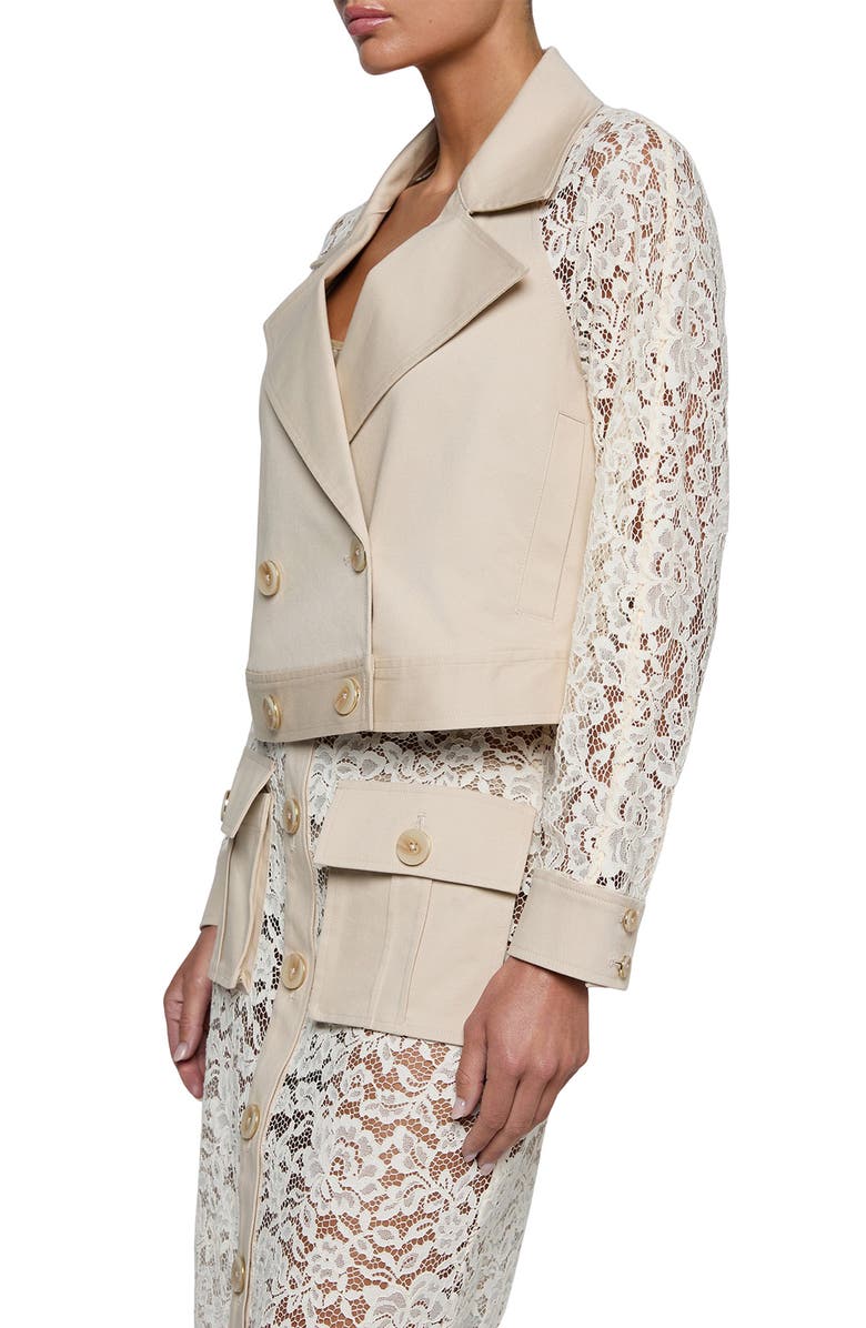 L'AGENCE Novelle Lace Sleeve Trench Coat, Alternate, color, Biscuit/ Ecru