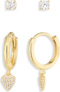 ARGENTO VIVO Cubic Zirconia Solitaire Stud & Huggie Hoop Earrings Set