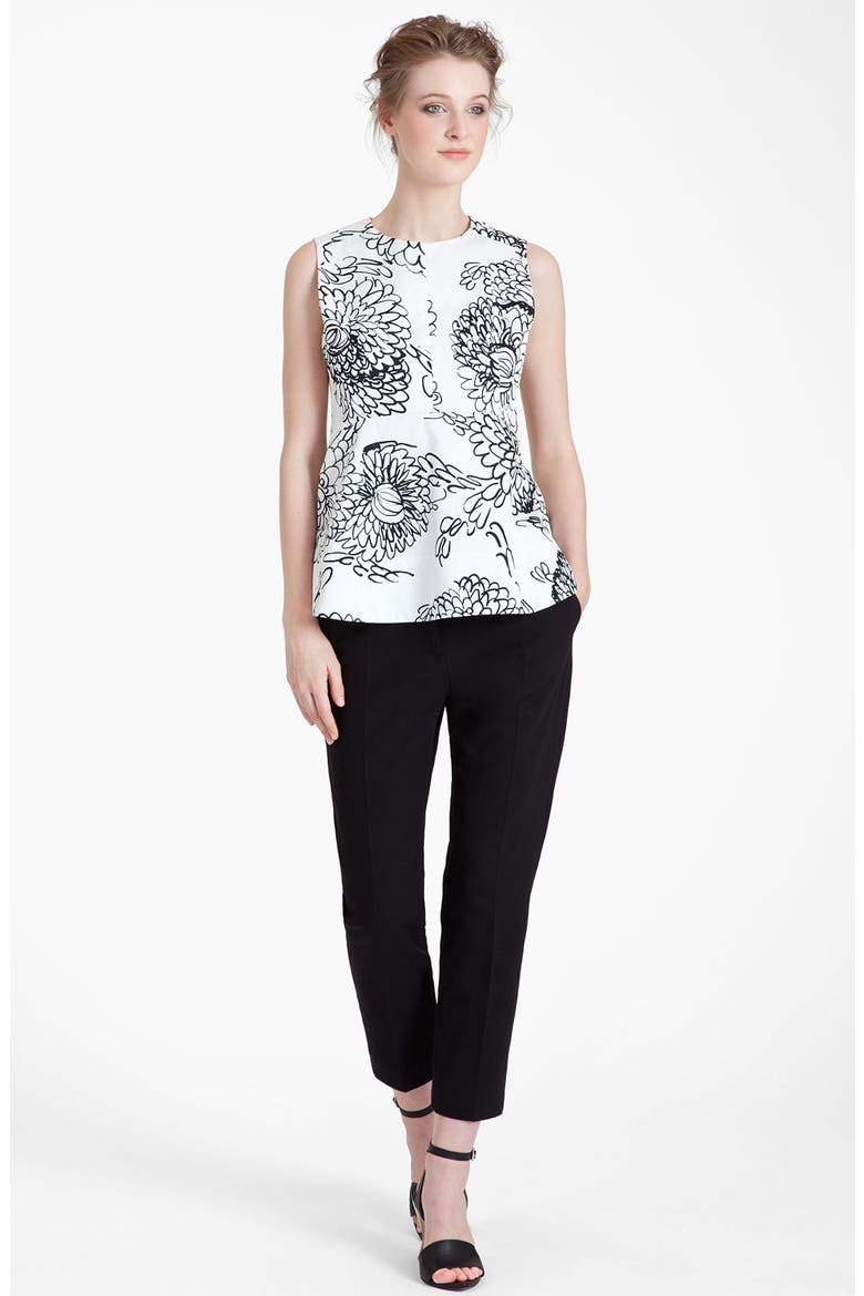 Mum Print Gabardine Peplum Top, Alternate, color, BLACK WHITE