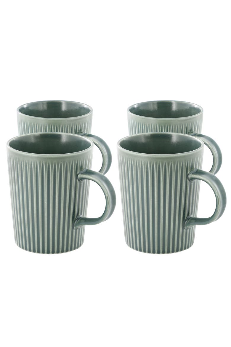 4 Piece 16.5 Ounce Embossed Stoneware Mug Set, Main, color, Matte Sage