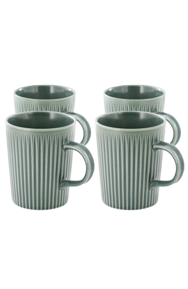 Meritage 4 Piece 16.5 Ounce Embossed Stoneware Mug Set, Main, color, Matte Sage