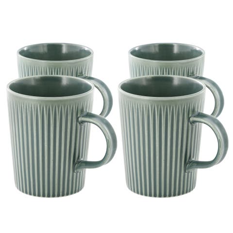 4 Piece 16.5 Ounce Embossed Stoneware Mug Set