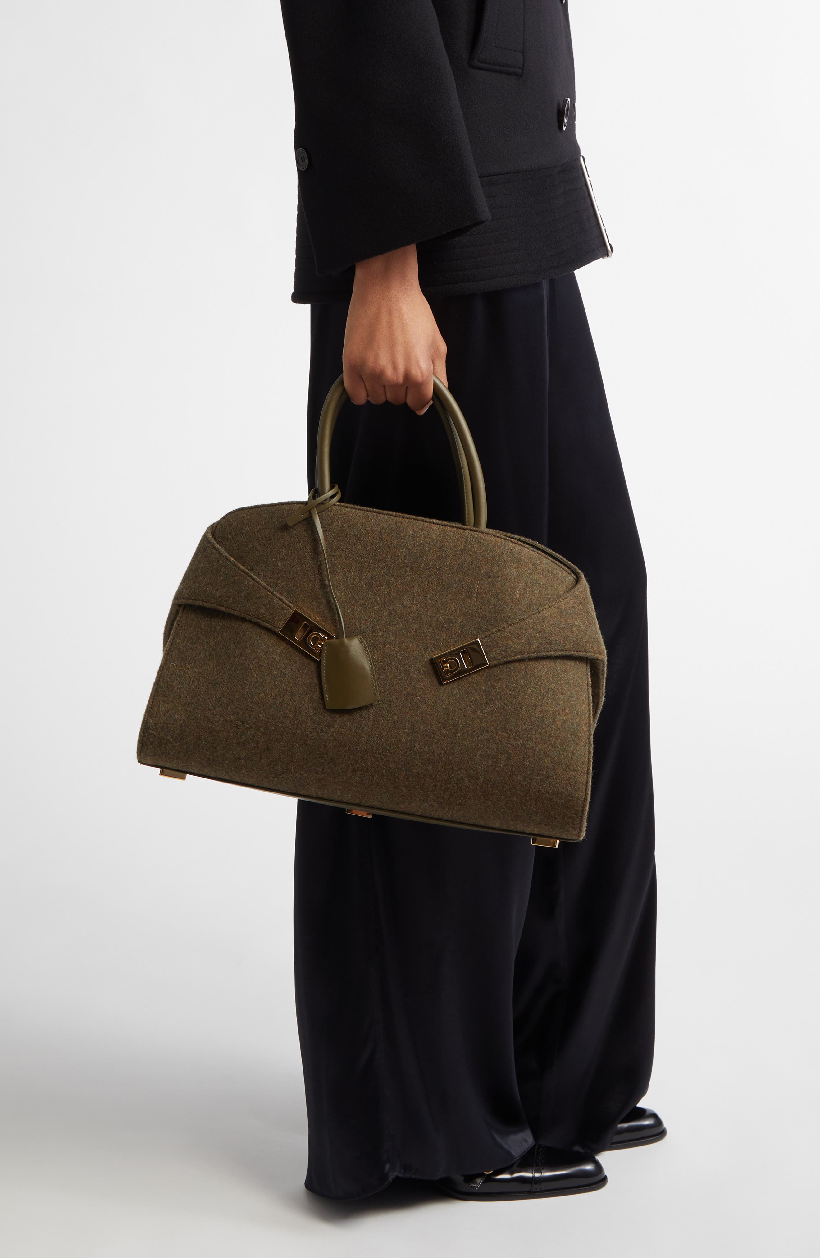 FERRAGAMO Medium Hug Felt Top Handle Bag, Alternate, color, 