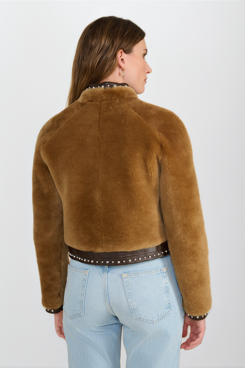 Harper Shearling Studded Jacket, Alternate, color, Brown