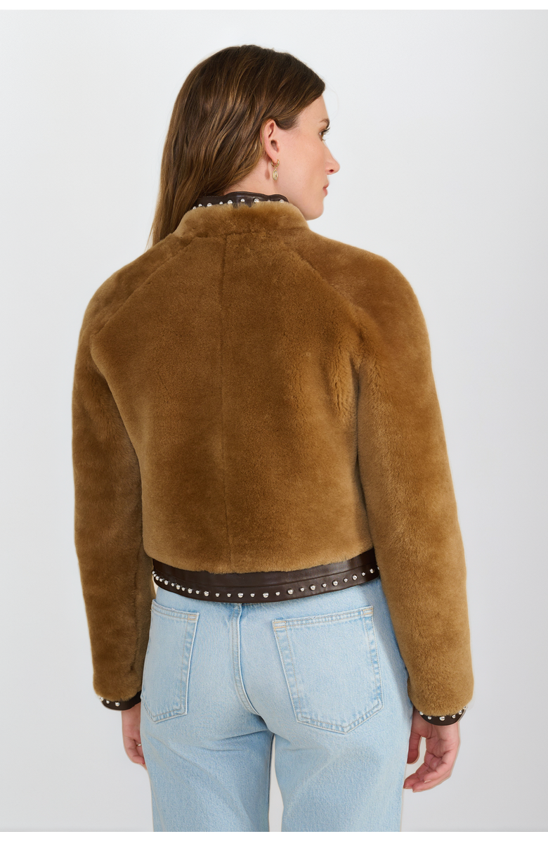 FURNIQ UK LLC Shearling Studded Jacket, Alternate, color, Brown