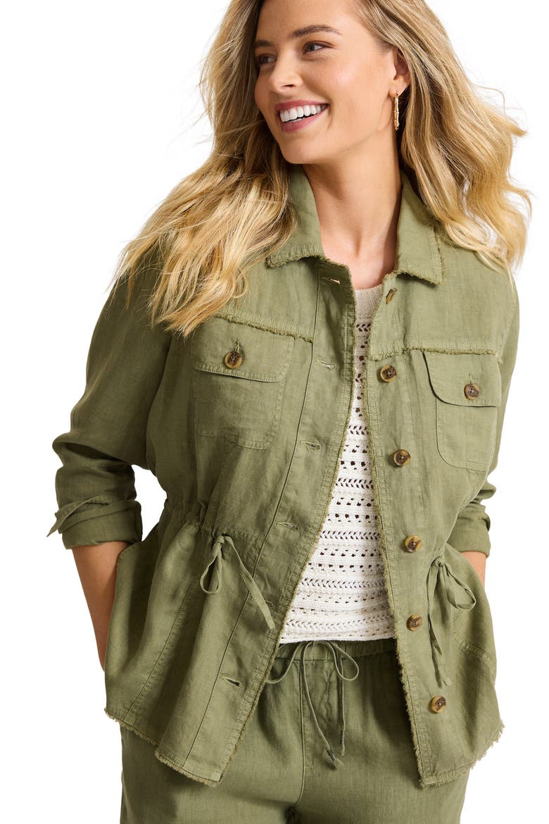 Two Palms Linen Utility Jacket, Alternate, color, DARK FERN